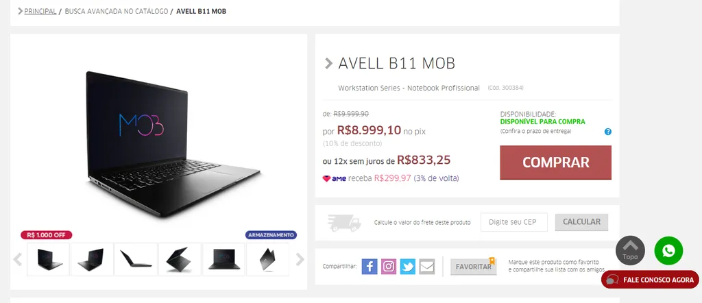 Notebook Avell B11 MOB Intel Core I7 11800H 16GB RAM 500GB SSD NVMe