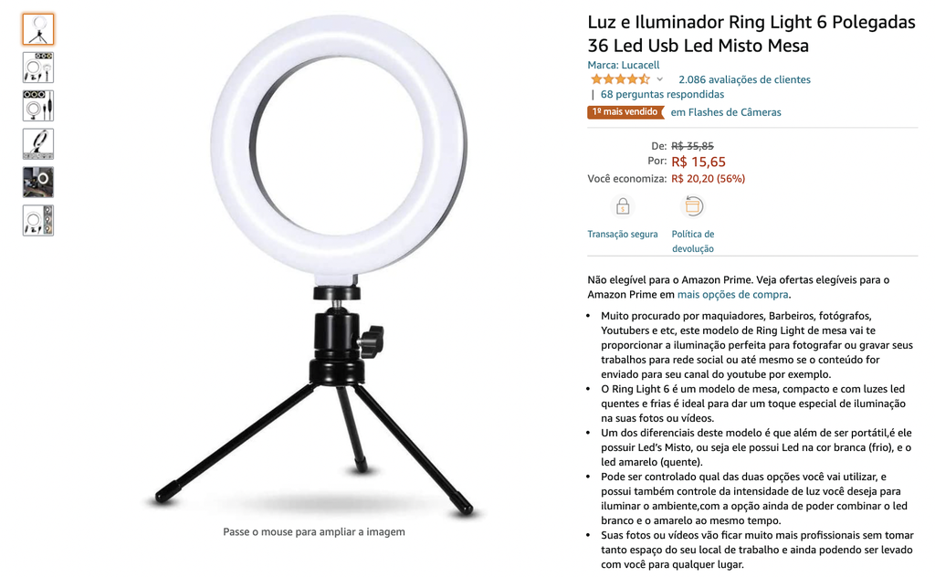 Luz E Iluminador Ring Light Polegadas Led Usb Led Misto Mesa