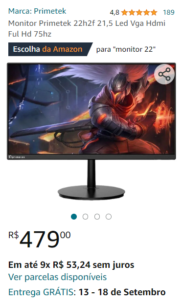 PARCELADO Monitor Primetek 22h2f 21 5 Led Vga Hdmi Ful Hd 75hz