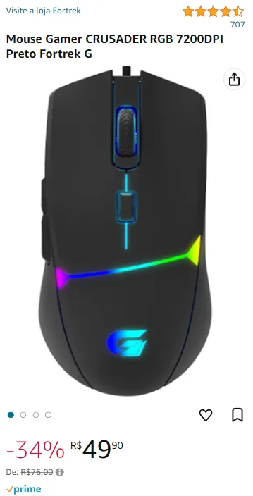 Mouse Gamer Crusader Rgb Dpi Fortrek G Preto Canaltech