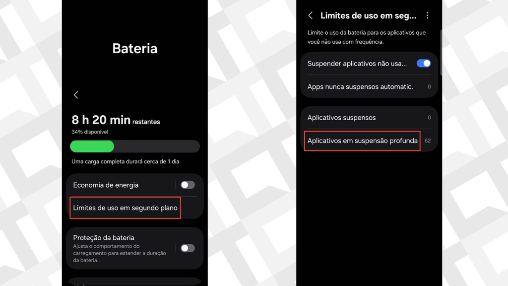 Passos para retirar apps de suspensão profunda