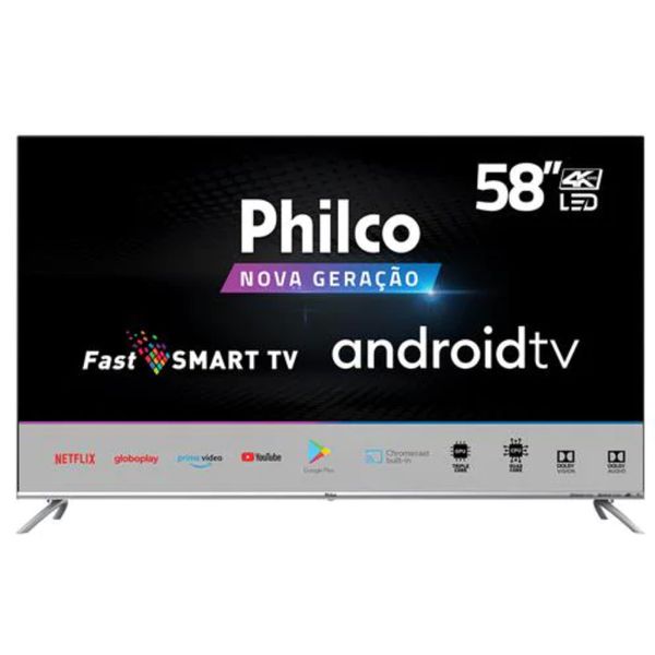 Smart TV LED 58" UHD 4K Philco PTV58G71AGBLS Inteligência Artificial Google Assistente, Chromecast Built-In, Dolby Audio, HDR e Processador Quad-Core
