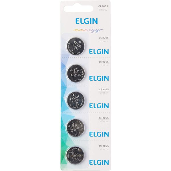 Bateria de litio CR2025 cartela com 5 unidades 3v Elgin, Elgin, Baterias