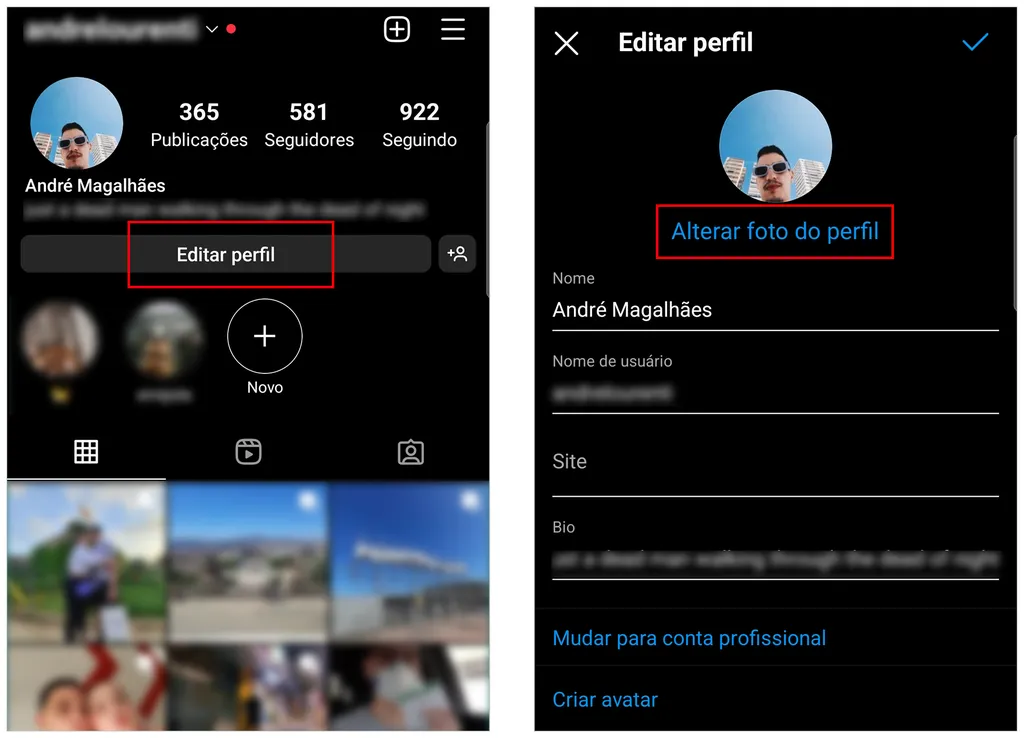 Confira como mudar a foto de perfil do Instagram (Captura de tela: André Magalhães)