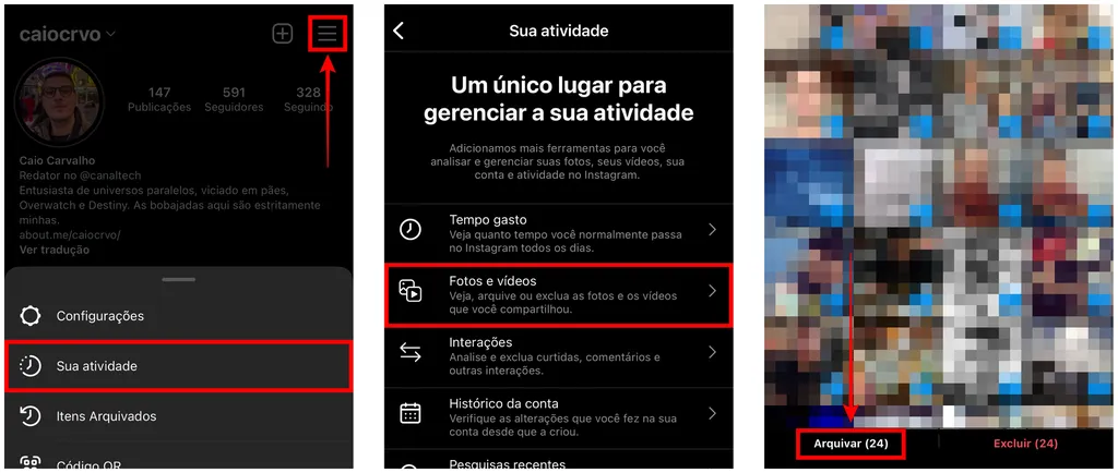 Como arquivar todas as fotos do Instagram: função pode ser acessada pelo perfil (Captura de tela: Caio Carvalho)