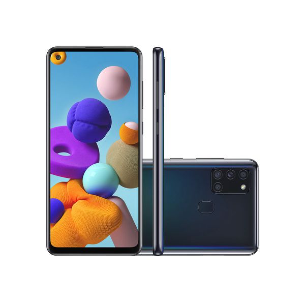 Smartphone Samsung Galaxy A21s 64G Preto Tela 6.5 Pol. Câmera Quádrupla 48MP Selfie 13MP Dual Chip Android 10