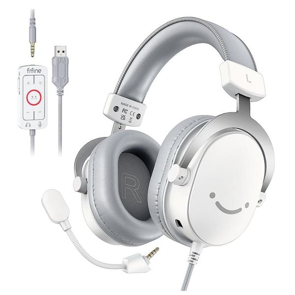 Headset Gamer Fifine H9, Som Surround 7.1, USB, Console e PC, Branco - H9W