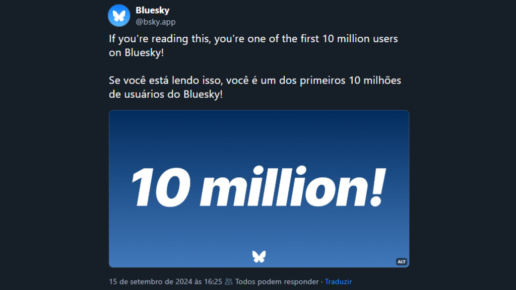 Bluesky comemora 10 milhões de usuários (Imagem: Reprodução/Bluesky)