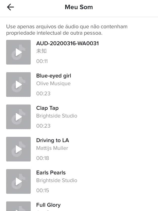 Todos os áudios em seu smartphone serão exibidos (Captura de tela: Ariane Velasco)