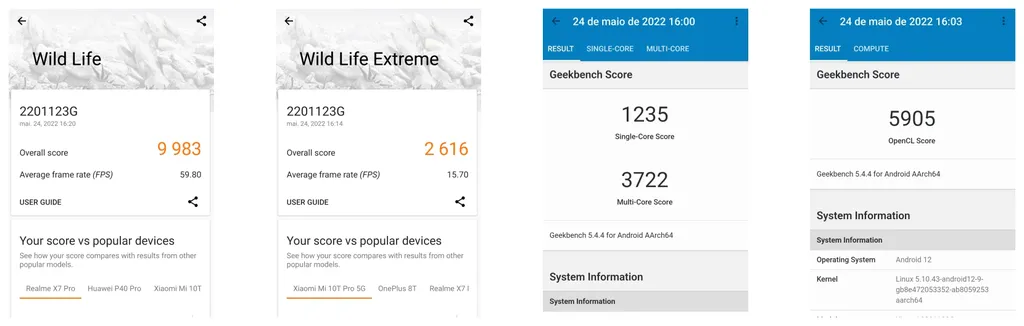 Testes de benchmark do Xiaomi 12 (Capturas: Jucyber/Canaltech)