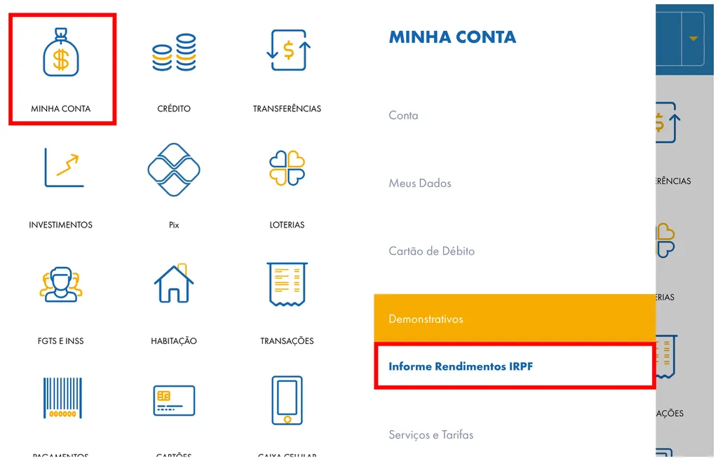 Como emitir o informe de rendimentos da Caixa: acesse sua conta no app para abrir o documento (Captura de tela: Caio Carvalho)