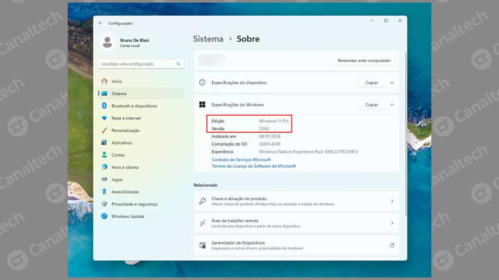 Como verificar a versão do Windows 11 (Imagem: Captura de tela/Bruno De Blasi/Canaltech)