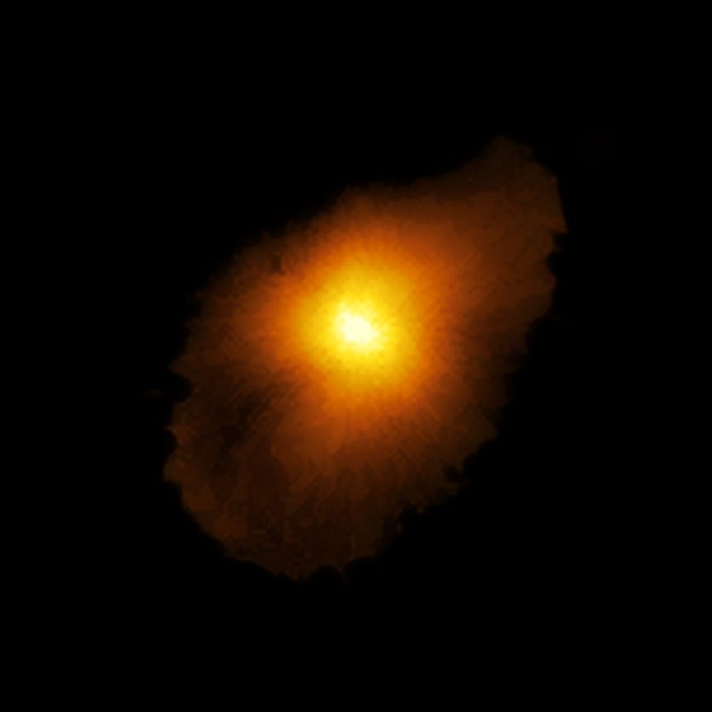 Reconstituição da forma real aproximada da galáxia SPT0418-47 (Imagem: ALMA/ESO/NAOJ/NRAO/Rizzo)