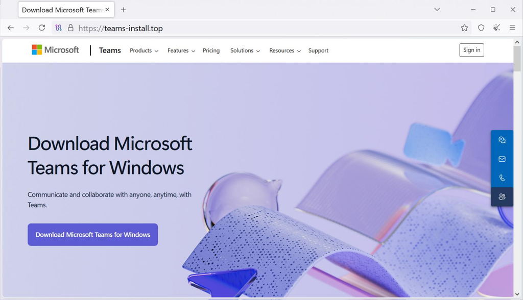 O anúncio falso leva para uma página que imita o local onde é baixado o instalador do Microsoft Teams (Imagem: Blackpoint/Divulgação)