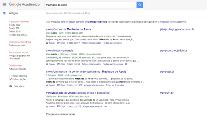 Encontre artigos e referências no Google Acadêmico (Captura de tela: Canaltech/Felipe Freitas)