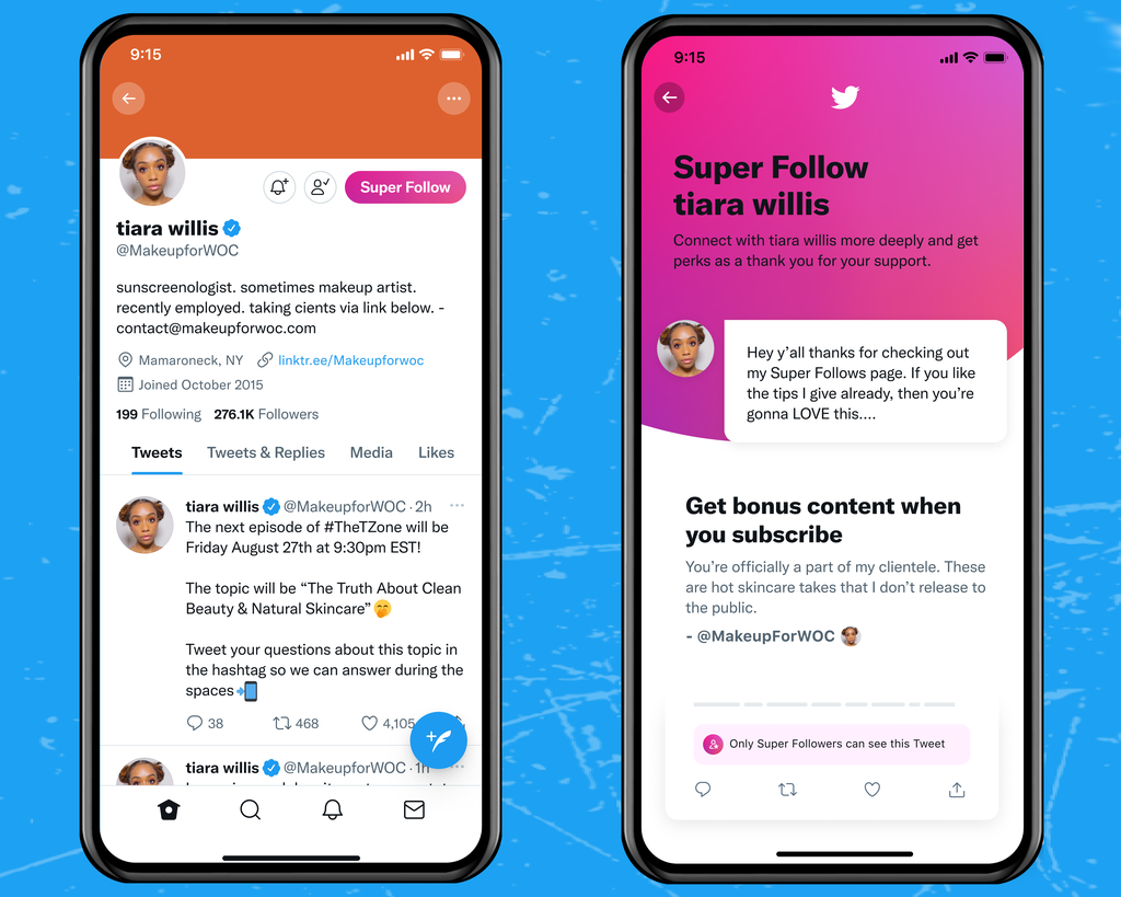 Criadores interessados em monetizar em cima do Super Follows verão o recurso nas configurações do Twitter. Já usuários poderão fazer uma assinatura diretamente no perfil dos criadores (Imagem: Divulgação/Twitter)