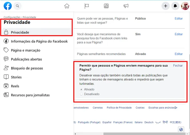 Para ter acesso ao recurso, é necessário ser administrador da página (Imagem: Captura de tela/Fabrício Calixto/Canaltech)