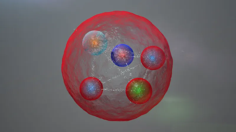 Uma das interpretações de estrutura do primeiro pentaquark descoberto, em 2015 (Imagem: Reprodução/CERN)