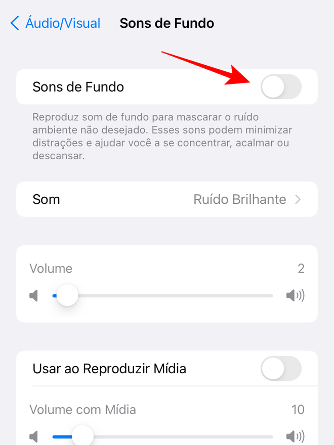 Habilite o som de fundo no seu iPhone - Captura de tela: Thiago Furquim (Canaltech)