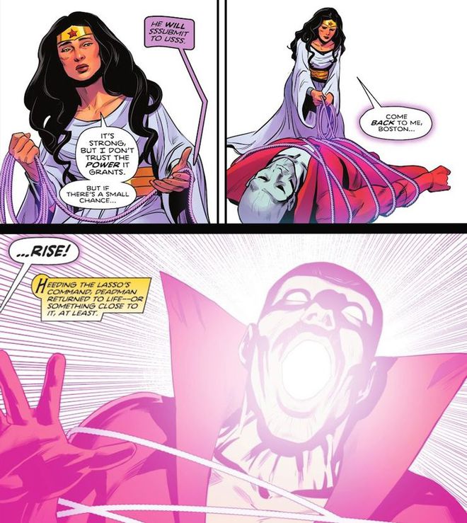 Mulher-Maravilha revive o Desafiador com o laço novo (Imagem: Reprodução/DC Comics)
