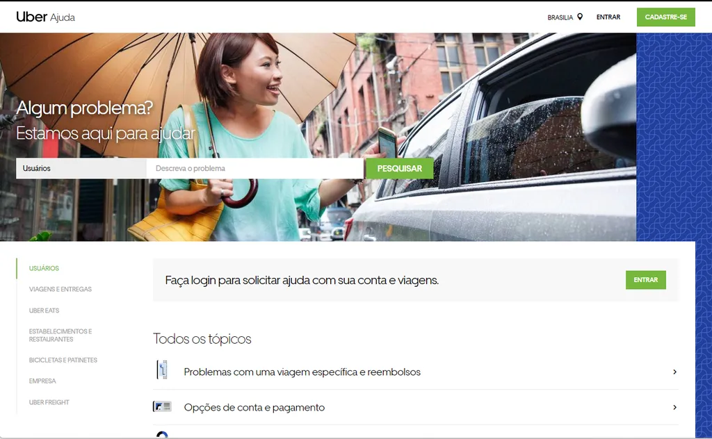 Uber oferece ajuda pela página especial ou pelo próprio aplicativo (Imagem: Captura de tela/Alveni Lisboa/Canaltech)