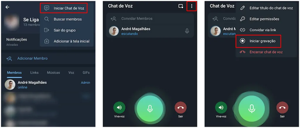 Telegram tem recurso para gravar chats de voz em grupos ou canais públicos (Captura de tela: André Magalhães)