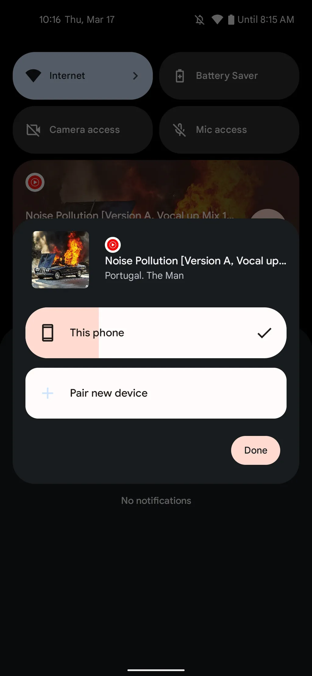 O novo controlador de mídia da bandeja de notificações é uma das novidades mais visíveis do Android 13 (Imagem: Reprodução/9to5Google)
