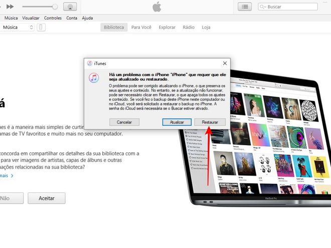 Restaure o dispositivo no iTunes com PC - Captura de tela: Thiago Furquim (Canaltech)