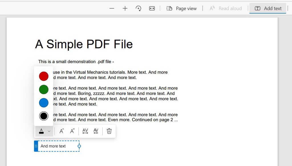 A adição de textos em PDF é bem básica, mas quebra um galho para preencher formulários (Imagem: Reprodução/Windows Latest)