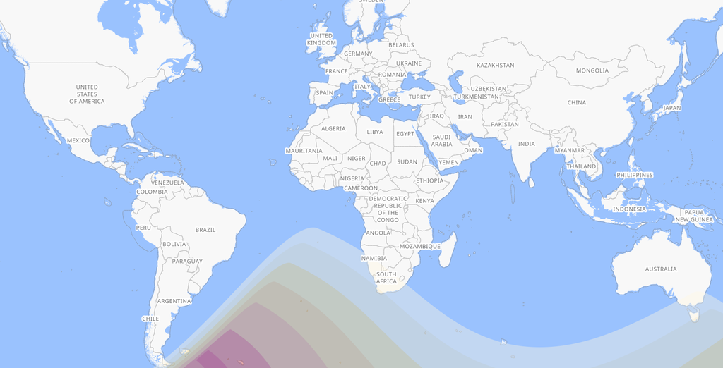 Mapa com as regiões onde o eclipse solar será visível em destaque (Imagem: Reprodução/timeanddate.com)
