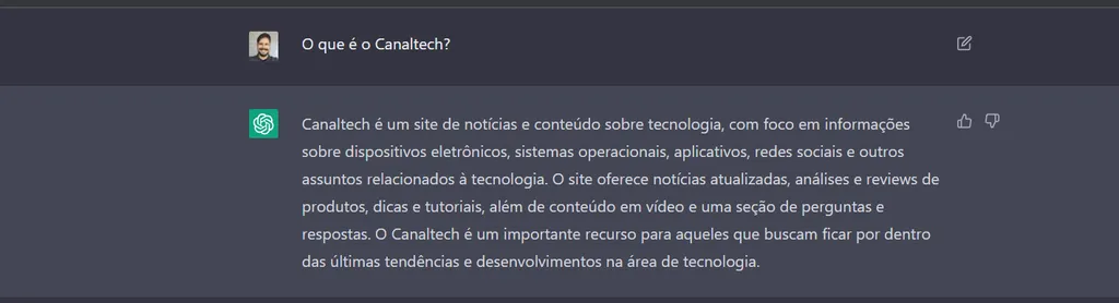 Essa é a definição do Canaltech feita pelo ChatGPT (Imagem: Alveni Lisboa/Canaltech)