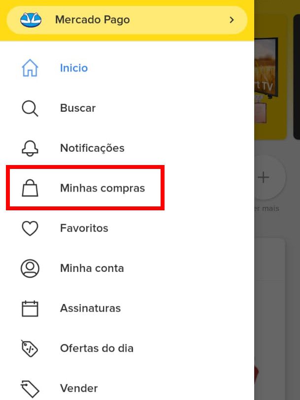 Com o menu aberto, clique em "Minhas compras" (Captura de tela: Matheus Bigogno)