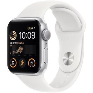 [PARCELADO] Apple Watch SE (2a geração) GPS, Smartwatch com caixa prateada de alumínio – 40 mm • Pulseira esportiva branca – Padrão [EXCLUSIVO AMAZON PRIME]