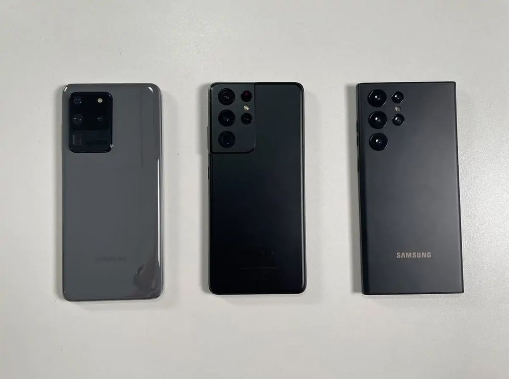 S20 Ultra, S21 Ultra, e S22 Ultra lado a lado (Imagem: Reprodução/Android Headlines)