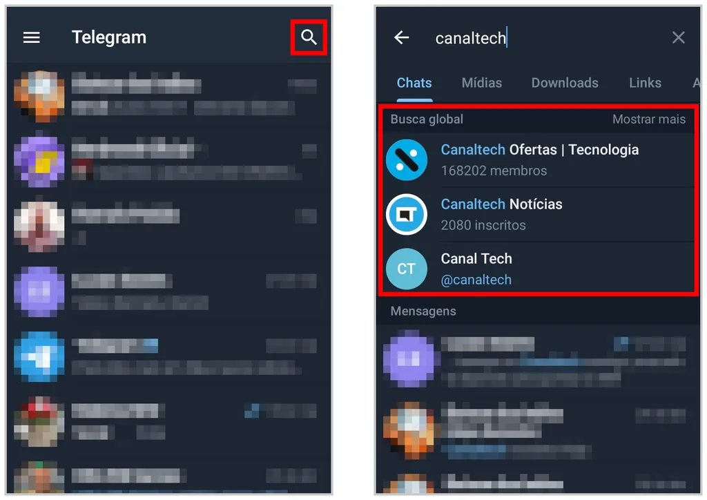 Veja como achar alguém no Telegram é algo bem rápido e prático (Captura de tela: Matheus Bigogno)