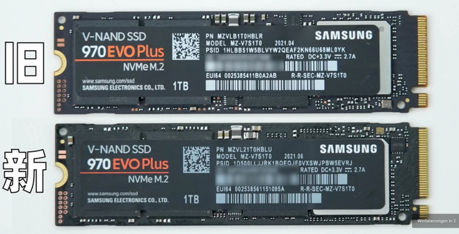 Comparativo entre antigo (acima) e novo (abaixo) SSD 970 Evo Plus (Imagem: Reprodução/Trendy Player)
