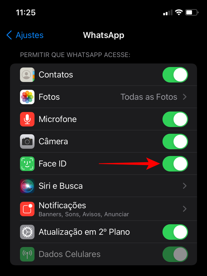 Desative o acesso ao Face ID pelos ajustes dos apps - Captura de tela: Thiago Furquim (Canaltech)
