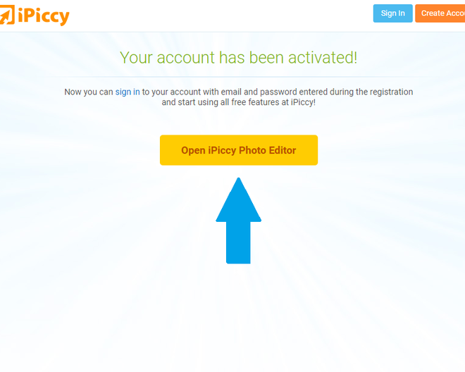 Ative sua conta para começar a usar o iPiccy (Captura de tela: Ariane Velasco)