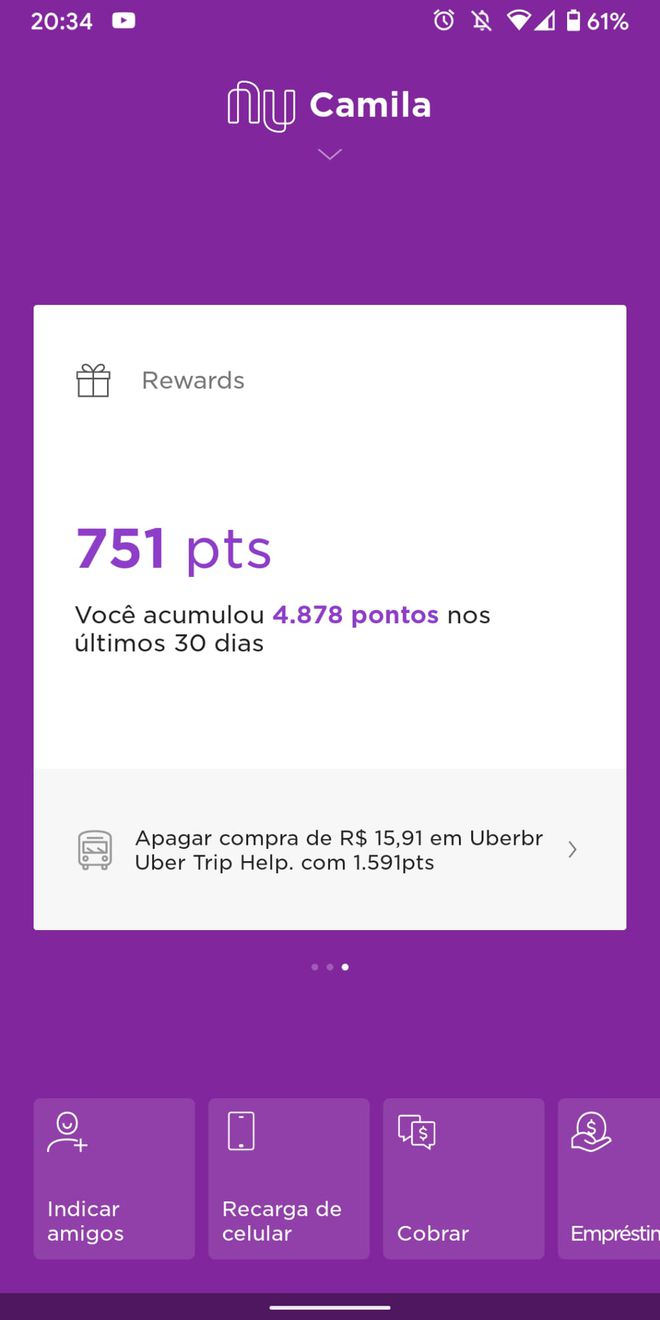 Tela principal com os pontos do Nubank Rewards / Captura de tela: Bruno Salutes