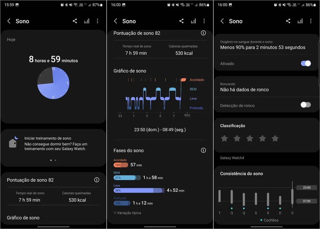 Monitor de sono do Galaxy Watch 4 oferece boas métricas no relatório (Imagem: Felipe Junqueira/Canaltech)