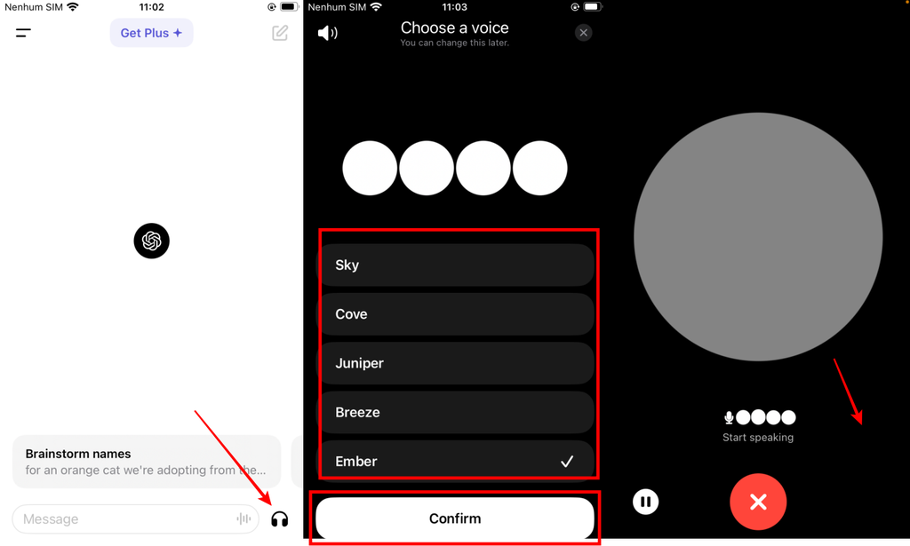 É possível conversar por voz com o ChatGPT nos aplicativos para Android e iOS (Imagem: Captura de tela/Fabrício Calixto/Canaltech)