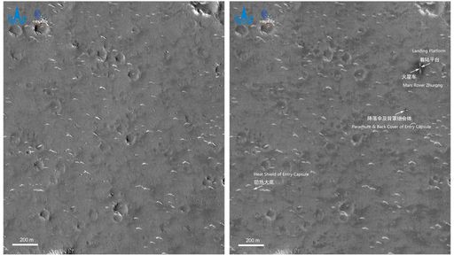 Sonda da missão Tianwen-1 registra rover chinês e outros componentes em Marte