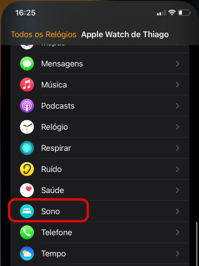Role a tela para baixo e toque na seção "Sono" do app Watch - Captura de tela: Thiago Furquim (Canaltech)