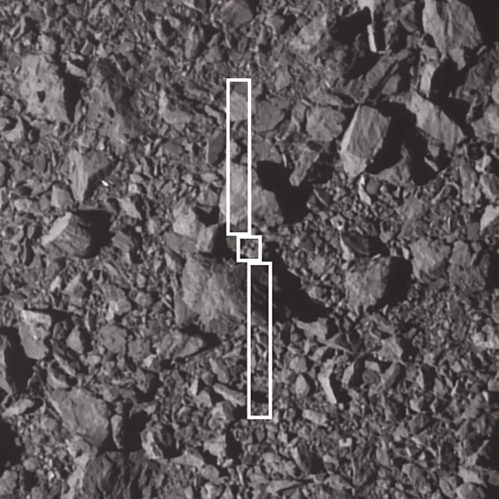 Representação da sonda da missão DART sobre o asteroide Dimorphos (Imagem: Reprodução/NASA, Johns Hopkins APL, DART)