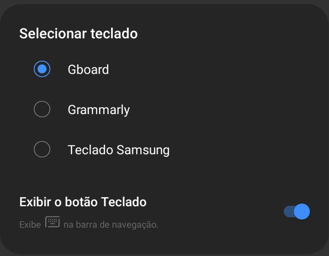 Selecione o Grammarly para ativá-lo como seu teclado - (Captura: Canaltech/Felipe Freitas)