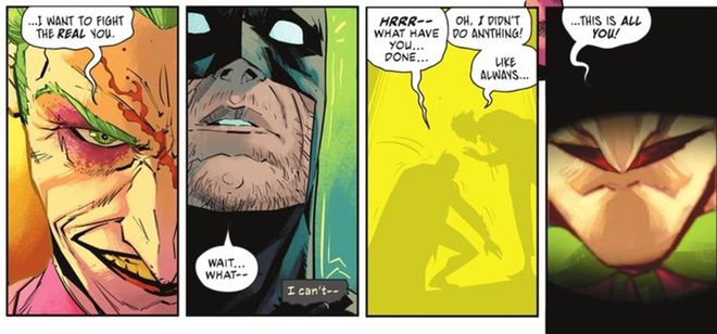 A revelação de que o Coringa está atrás do Batman de Zur-En-Arrh é chocante e também muda completamente a dinâmica entre o vilão e o herói (Imagem: Reprodução/DC Comics)