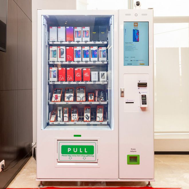 Modelo de como será o Mi Express Kiosk, a máquina de conveniência da Xiaomi (Imagem: Xiaomi)