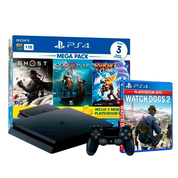 Console PlayStation 4 Mega Pack V18, 1TB, Ghost of Tsushima + God of War + Ratchet & Clank + Game Watch Dogs 2 Hits PS4 [À VISTA]