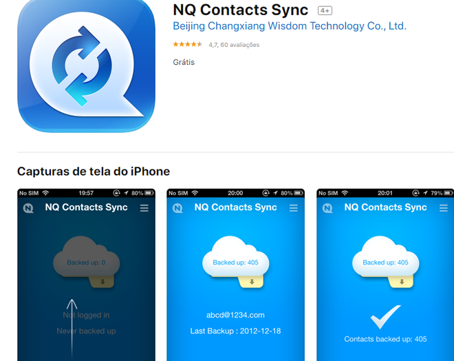 NQ Contacts Sync, aplicativo para salvar contatos (Captura de tela: Ariane Velasco)