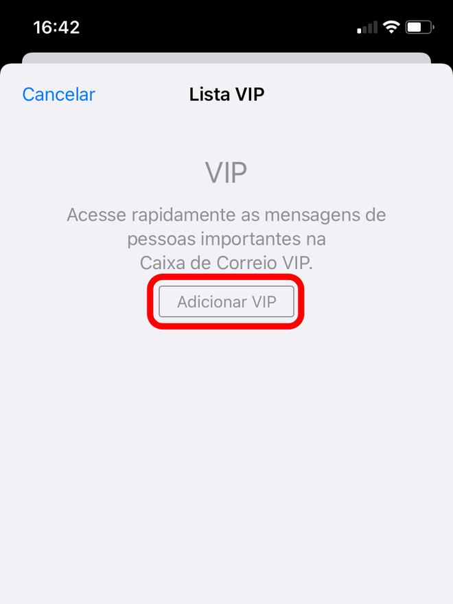 Adicione contas de e-mail VIP tocando no botão indicado - Captura de tela: Thiago Furquim (Canaltech)